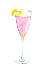 Hand drawn pink cocktail.