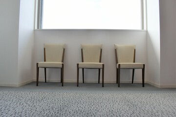 ホテル、レストラン、白い椅子、ラウンジ、ダイニング、木製