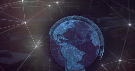 Fototapeta premium Image of globe over network of connections and data processing