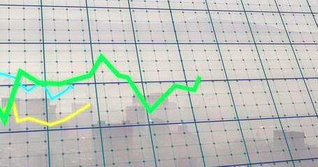 Naklejka premium Image of financial data processing over green background