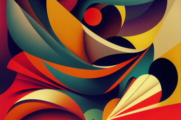 Abstract retro background, colorful shapes and line art, digital illustration