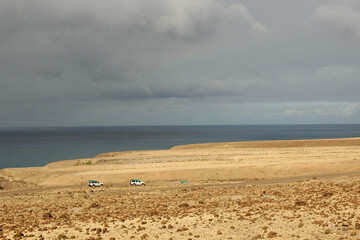 Road on the coast of the Atlantic Ocean, Canary Islands. Fuerteventura island, Spain