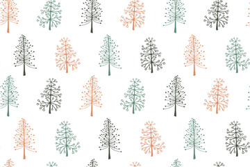 Christmas tree seamless pattern vector holiday illustration. Fir trees design.