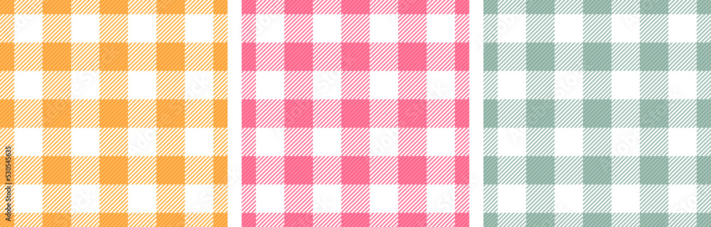 Wall mural Gingham tablecloth stripes cells retro seamless paterns vector set. Gingham