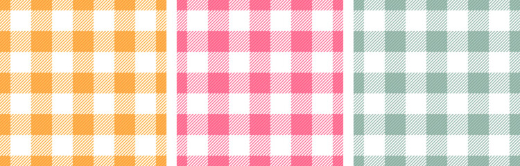 Gingham tablecloth stripes cells retro seamless paterns vector set. Gingham