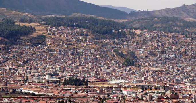 San Blas district of Cusco aerial view Cityscape - 4k