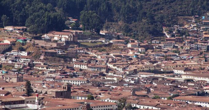 San Cristobal church of Cusco aerial view Cityscape - 4k