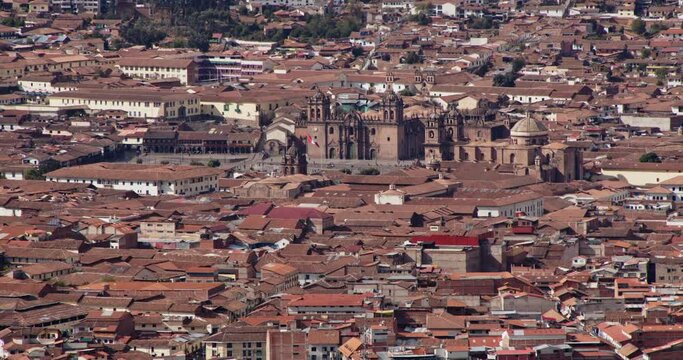 Main Square of Cusco aerial view Cityscape - 4k