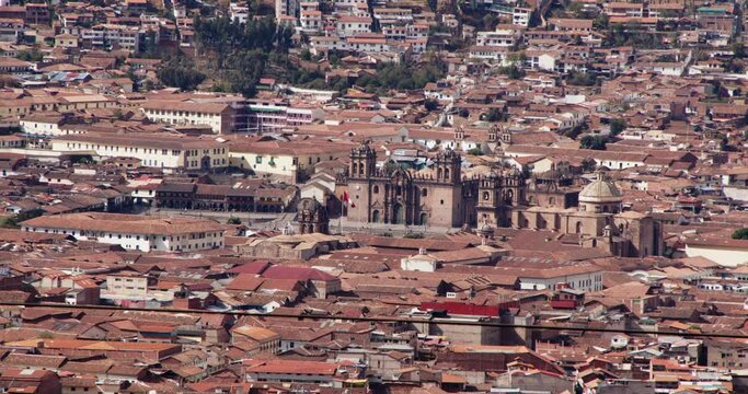 Main Square plaza of Cusco aerial view Cityscape - 4k