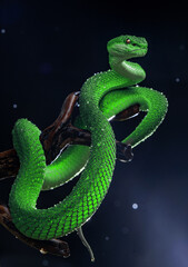 Green viper snake in close up
