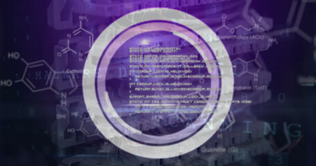 Image of shapes and data processing over server room
