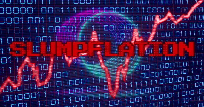 Image of data processing and slumpflation text over circle - Powered by Adobe