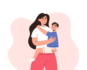 Obraz premium Mom hugs her son with love