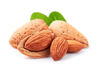 Almonds nuts with leaves