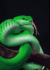 Green viper snake in close up
