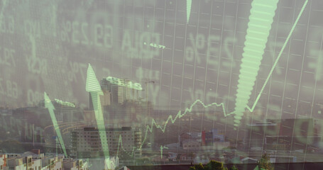Image of data processing over cityscape