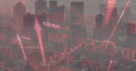 Image of data processing over cityscape