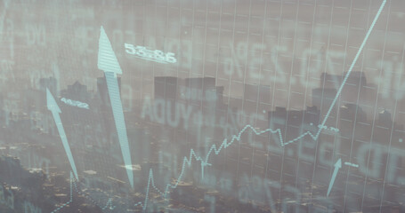 Image of data processing over cityscape