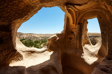 Houses carved in the rock. Ilhara valley. Selime, Cappadocia, Turkey