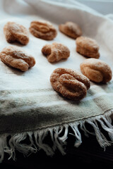 Bakery products. Homemade cookies with sugar on a towel background. Background image, copy space.