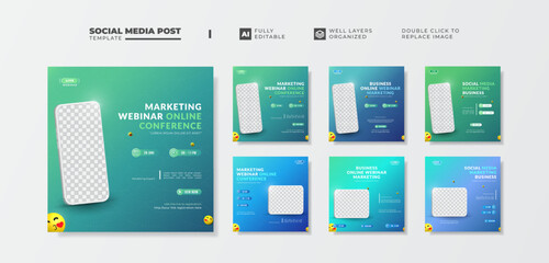 Business marketing live webinar social media post template collection