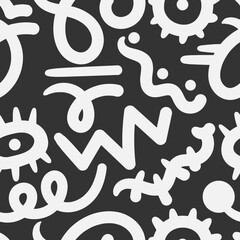 Seamless abstract pattern on dark background. Vector doodle image. Graphic geometric ornament.