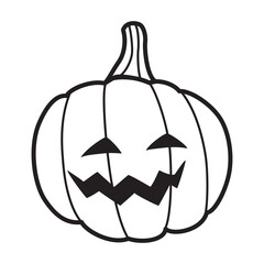Halloween pumpkin. Funny character, cut out smiling head. Doodle sketch style. Line drawing. Design element for Halloween holiday. Vector illustration isolated on white background. Icon, symbol.