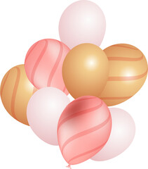 bunch of balloons, pink, white and gold, png