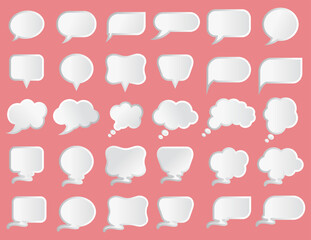 White Emboss Bubble Speech Icons Set Collection
