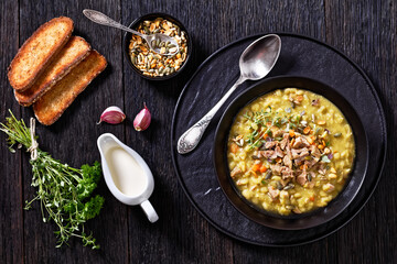 Finnish split pea soup Hernekeitto with pork meat