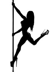 Silhouette of a girl on a pole. Pole dancer. Transparent.