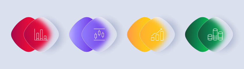 Infographic set icon. Arrows, chart, workflow layout, diagram, annual report, web design, analytics, columns,, arrow. Data analysis concept. Glassmorphism style. Vector line icon for Business