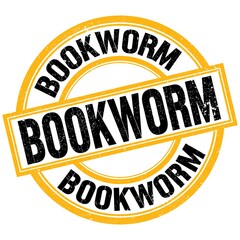 BOOKWORM text on yellow-black round stamp sign