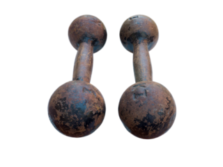 Two old iron dumbbells isolated transparent png