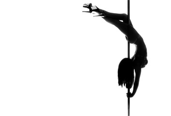 Silhouette of a girl on a pole. Pole dancer. Transparent.