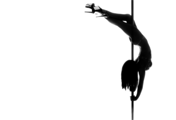 Silhouette of a girl on a pole. Pole dancer. Transparent.