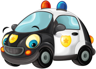 Fototapeta na wymiar cartoon scene with police car isolated illustration for children