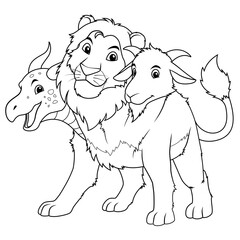Chimera Cartoon Illustration BW