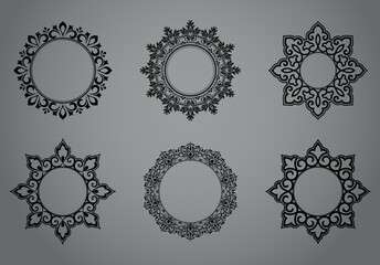 Set of decorative frames Elegant vector element for design in Eastern style, place for text. Floral black and gray borders. Lace illustration for invitations and greeting cards