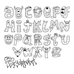 Scary alphabet, monster letters, Halloween clipart