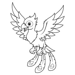Little Phoenix Cartoon Illustration BW