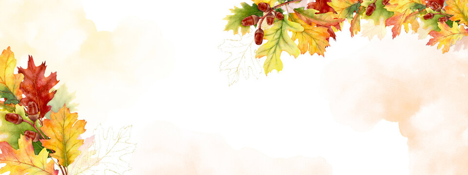 Watercolor autumn abstract background with seasonal leaves