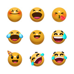 Fototapeta premium set of 3d smiles and happy emoticons