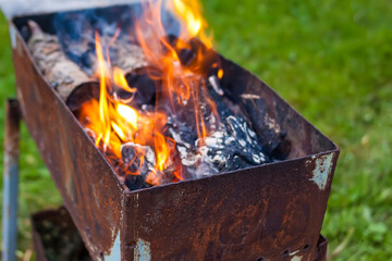 Flame of fire burning in the brazier