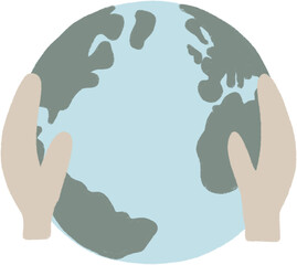 Environment protection concept. Hands holding Earth planet clipart. Ecology and environment friendly product graphic.