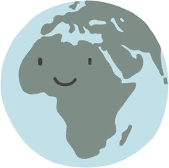 Earth clipart with smiling cartoon face on Africa continent. Ecology and environment friendly product graphic.