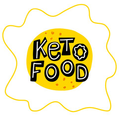 Keto food. Handwritten inscription on scrambled eggs