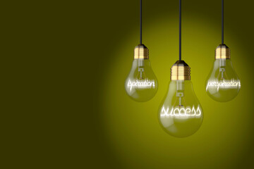 old style light bulbs lightbulbs illustrating inspiration perspiration success concept on a colourful colorful lime yellow background