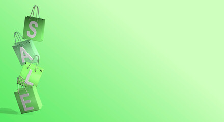 3D render rendered fashion carrier bag bags with sale text and copy space ideal background for advertising promotion gift card or sale event