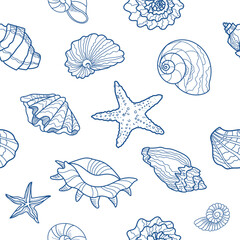 seamless pattern sea shells blue